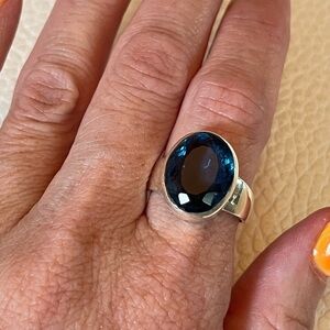 Gorgeous Blue Fluorite Sterling Silver Ring - Size 7.5